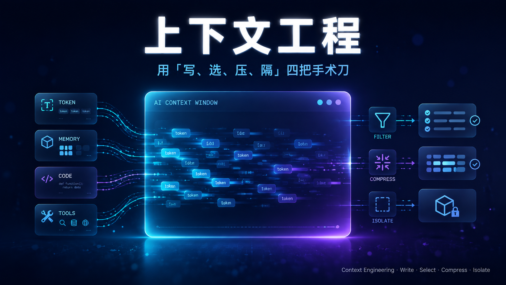 上下文工程完全指南：用「写、选、压、隔」四把手术刀，根治 LLM 的"上下文崩溃"